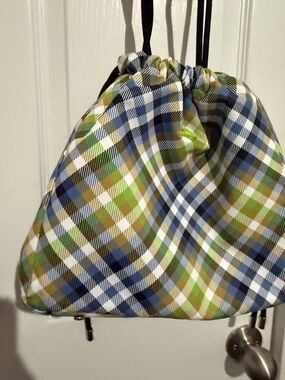 Vivienne Westwood Plaid Drawstring Toiletry Bag in Blue, Green & Tan